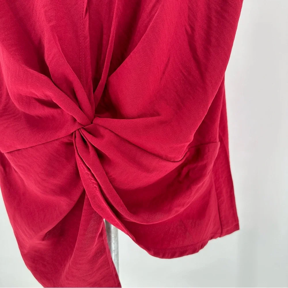 ENTRO Nadine West Red Ruby V-Neck Sleeveless Knotted Detail Asymmetrical… - Picture 3 of 10